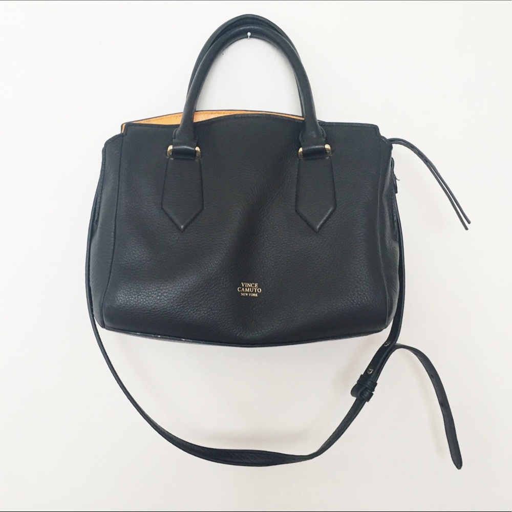 Vince Camuto Black Leather Satchel with Gold Hardware